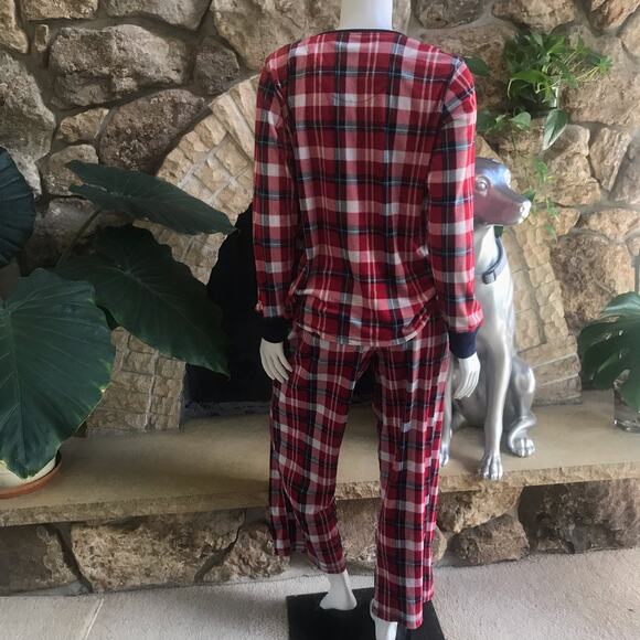 Nautica Red Plaid Fleece Pajama Long Sleeve Top & Bottom Set Women's Size Small - Picture 3 of 7